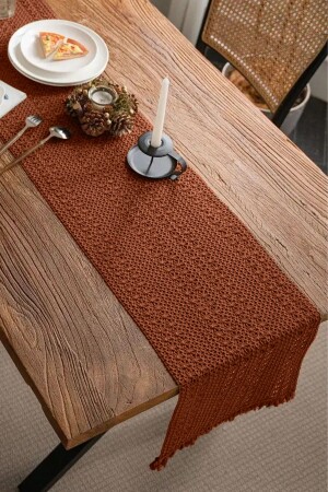 Pamuk Dantel Runner 35x145 cm Masa Örtüsü Kiremit - Vivamaison