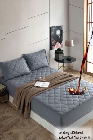 Pamukkale Renkli Alez Gri Kapitone Sıvı Geçirmez Yatak Koruyucu Fitted Alez Çarşaf 10 Ebat - Formeya