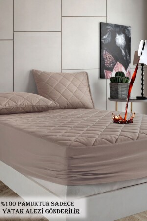 Pamukkale Renkli Alez Kahverengi %100 Pamuk Kapitone Sıvı Geçirmez Alez Çarşaf Fitted - Formeya