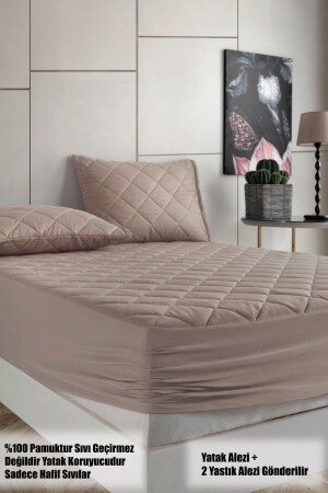Pamukkale Renkli Alez Set Kahverengi %100 Pamuk Kapitone Yatak Koruyucu Alez Ve Yastık Koruyucu gkyks - Formeya