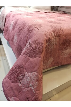 Pamuklu Çift Kişilik Çift Taraflı Kullanılabilen Hayat Ağacı Desenli Kapitone Çok Amaçlı Örtü - Şener Home