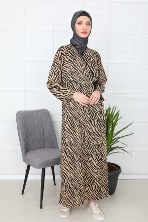 Pamuklu Kadın Şık Namaz Elbisesi Kahverengi - Kutay Collection