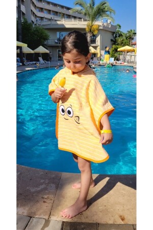 Baumwoll-Kapuzenhandtuch für Mädchen und Jungen, Meer-Strand-Pool-Poncho / Orange - Pamuk Hanim