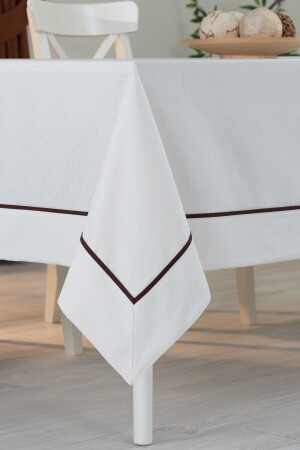 Pamuklu Krem Renk Bordürlü Biyeli Lüks Masa Örtüsü - Tropikhome
