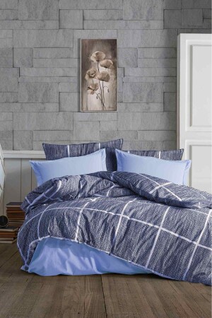 Nevresim Takımı - Lastikli Çarşaflı Çift Kişilik Ekose -mavi GRM0024 - GARDEN ROOM
