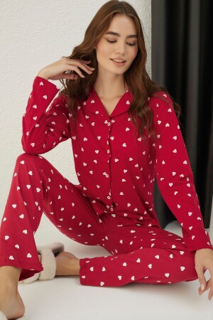 Pamuklu Likralı Düğmeli Pijama Takım - 1