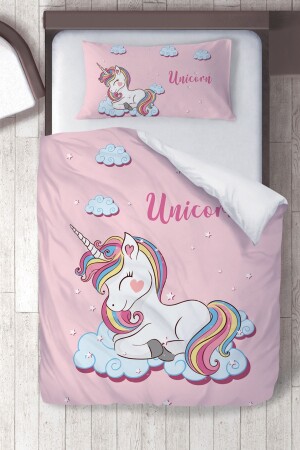 Pamuklu Mikro Saten Pembe Unicorn Çocuk Odası Çocuk Nevresim Takımı ibrtnb200 - 2