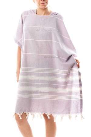 Pamuklu Yetişkin Peştemal Panço Bornoz Plaj Havlusu Lila - Formeya