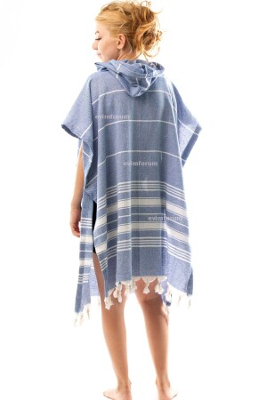 Pamuklu Yetişkin Peştemal Panço Bornoz Plaj Havlusu Mavi - Formeya