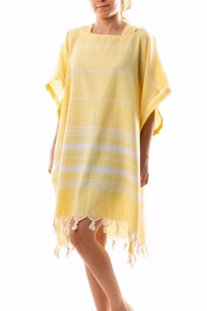 Pamuklu Yetişkin Peştemal Panço Bornoz Plaj Havlusu Sarı - Formeya