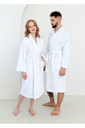 Pamuklu Yumuşak Dokulu Unisex Kadın-Erkek-Genç Mayer Havlu Bornoz / Beyaz - Alpar Tekstil