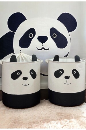 Panda Tasarımlı 2' Li Bebek Çocuk Odası Düzenleyici Saklama Kutusu Oyuncak Kirli Sepeti 37x40 - 1