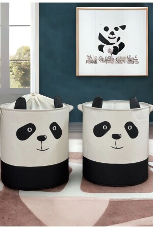 Panda Tasarımlı 2' Li Bebek Çocuk Odası Düzenleyici Saklama Kutusu Oyuncak Kirli Sepeti 37x40 - 2