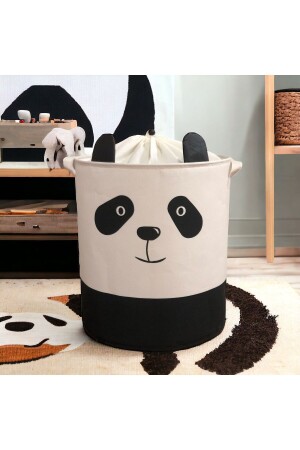 Panda Tasarımlı Bebek Çocuk Odası Ağzı Büzgülü Düzenleyici Saklama Kutusu Oyuncak Kirli Sepeti 37x40 - 3