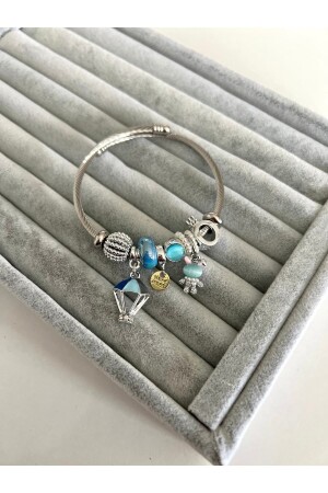 Pandora-Armband aus Stahl, Silber und Blau mit Ballon- und Teddybär-Detail - Su Perisi Taki Bijuteri