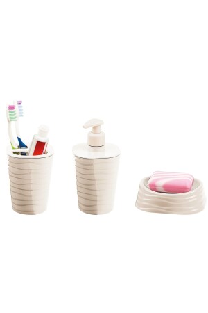 Pandora Badezimmer-Set, 5-teilig, beige, 5-teilig, Mülleimer, Toilettenbürste, 2 Seifenschalen, Zahnbürstenhalter - 7