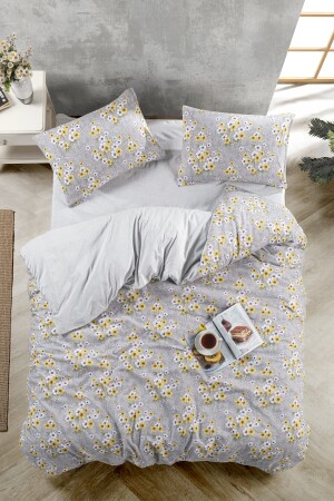 Papatya Double Sided Yellow Grey Double Sheet Cotton Duvet Cover Set NallsPapatyaNevtak - 3