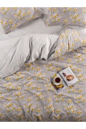 Papatya Double Sided Yellow Grey Double Sheet Cotton Duvet Cover Set NallsPapatyaNevtak - 4