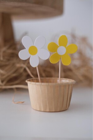 Papatya Temalı Cupcake Pasta Üzeri Kürdan 8 Adet - Partifabrik