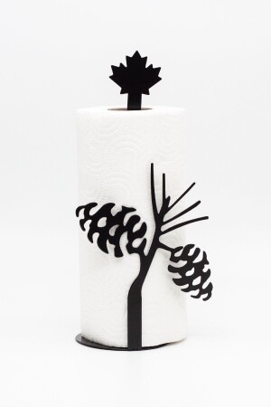 Papierhandtuchhalter aus Metall, schwarz, vertikaler Handtuchserviettenhalter, kompatibel mit Standard- und großen Rollen, Tannenzapfenmuster - Evay