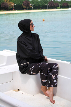 Parachute 3-teiliger schwarzer Hijab-Badeanzug mit Tasche und Reißverschluss, vollständig bedeckt, M2274 2623 - 5