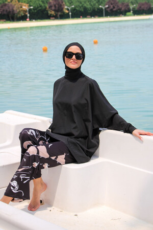 Parachute 3-teiliger schwarzer Hijab-Badeanzug mit Tasche und Reißverschluss, vollständig bedeckt, M2274 2623 - 6