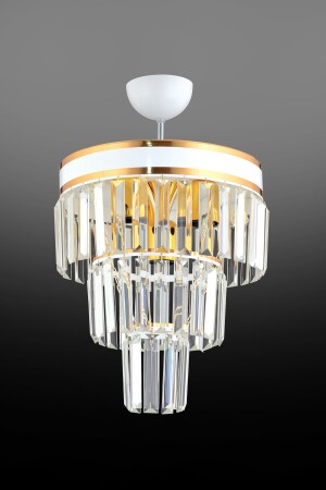 Paris 3-stufiger, 30 Fuß großer moderner Kronleuchter aus weiß bis goldvergoldetem Kristallstein 03293 - 2