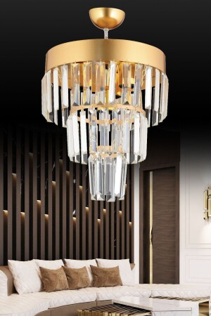 Paris 3'lü Katlı Gold Kristal Taşlı 30'luk Modern Avize AK000397 - 1