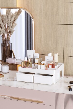 منىز باريس المكياج متعدد الأغراض مستحضرات تجميل غرفة الحمام طاولة مكتب منظمة مخزن مخزن منظمة مع سلاسل - Pufwin Home