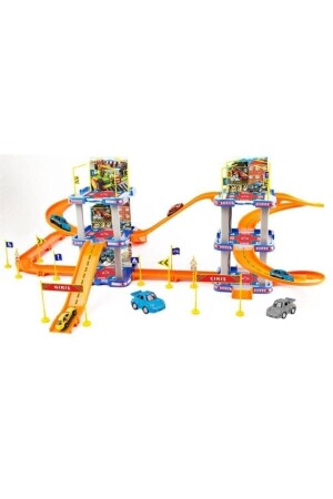 Parkhaus-Spielset, 6-stöckiges Spielzeugauto-Parkhaus, Super-Garage-Set, 2 Fahrzeuge inklusive Zubehör, 2-in-1-Modell ERD01P - 2