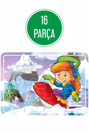 Parkta Oyun, Kışın Kar, Uyku Vakti, Denizde Oyun 4'lü Ahşap Puzzle Set Puz1711 - 6