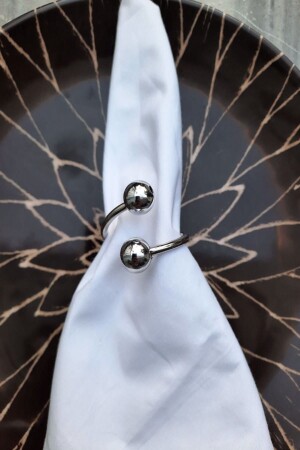 Parlak Gümüş Boncuklu 12 Adet Gümüş Metal Halkalı Peçete Yüzüğü - Emtory Home