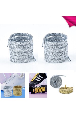 Parlak Sim Gümüş Renkli Parlak Ayakkabı Bağcığı 120 Cm - 1