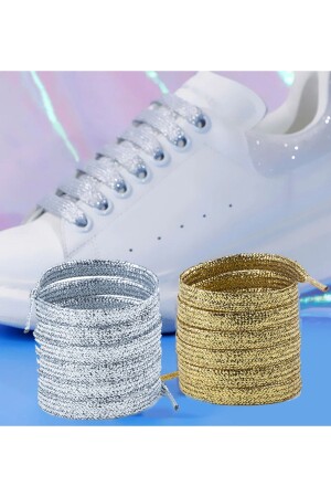 Parlak Sim Gümüş Renkli Parlak Ayakkabı Bağcığı 120 Cm - 2