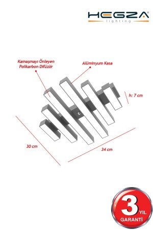 Parrılla ( Gri Kasa, Beyaz Işık ) Ledli Modern Plafonyer Led Avize, Salon, Mutfak, Oturma Odası Parrilla-Gri - 7