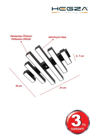 Parrılla ( Siyah Kasa, Beyaz Işık ) Ledli Modern Plafonyer Led Avize, Salon, Mutfak, Oturma Odası Parrilla-Siyah - 6