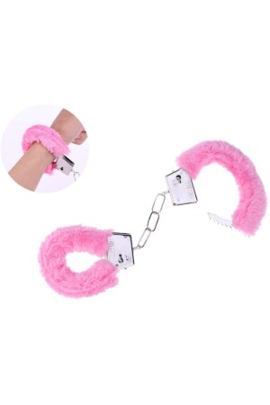Parti Aksesuar Pembe Renk Peluş Tüylü Anahtarlı Metal Kelepçe - Weekon