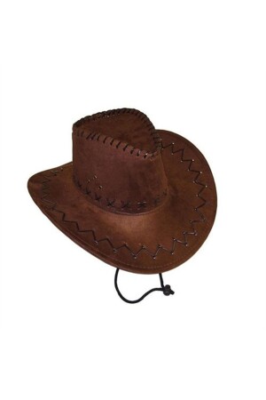 Partidolu Bağcıklı Yetişkin Nubuk Kovboy Şapkası Kahverengi - Pandoli