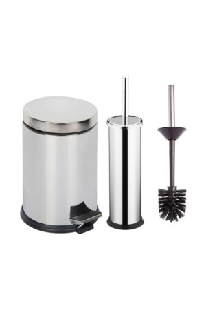 Paslanmaz 3 Lt Çöp Kovası - Klozet Fırçası 2'li Banyo Seti( Parlak ) banyosetsiyah - Demiray
