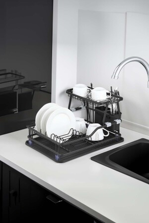 Paslanmaz Alüminyum Iki Katlı Siyah Bulaşıklık Modern Tabaklık - Vadi