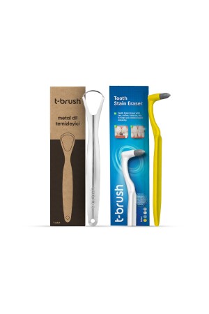 Zungenreiniger/Zungenschaber und Zahnaufheller aus Edelstahl sowie Zahnradierer - Tbrush
