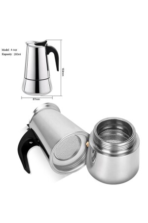 Paslanmaz Çelik Ocak Üstü 4 Cup Fincan Moka Pot Espresso Cin285-4 cin285 - 3