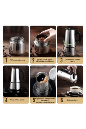 Paslanmaz Çelik Ocak Üstü 4 Cup Fincan Moka Pot Espresso Cin285-4 cin285 - 6