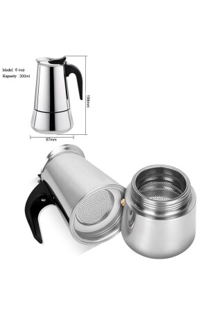 Paslanmaz Çelik Ocak Üstü 6 Cup Fincan Moka Pot Espresso Cin285-6 cin285 - 4