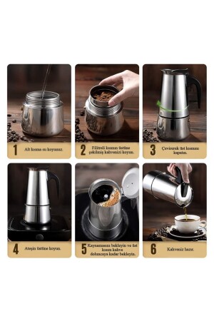 Paslanmaz Çelik Ocak Üstü 6 Cup Fincan Moka Pot Espresso Cin285-6 cin285 - 5