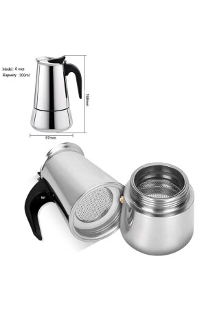 Paslanmaz Çelik Ocak Üstü 6 Cup Fincan Moka Pot Espresso Cin285-6 - 4