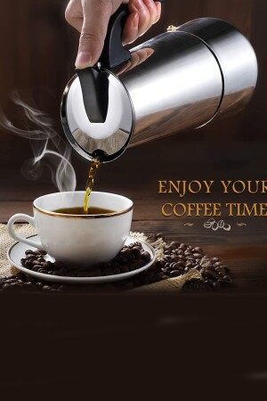 Paslanmaz Çelik Ocak Üstü 9 Cup Fincan Moka Pot Espresso Cin285-9 ehy-cin285-9 - 3