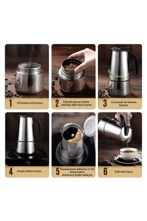 Paslanmaz Çelik Ocak Üstü 9 Cup Fincan Moka Pot Espresso Cin285-9 - 6