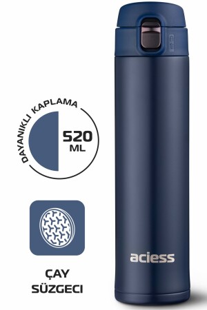 Paslanmaz Çelik Termos Bardak 500 ml Kilitli Thermos Mug Kupa Araç Termos Coffee Cup Lacivert - 1