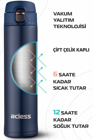 Paslanmaz Çelik Termos Bardak 500 ml Kilitli Thermos Mug Kupa Araç Termos Coffee Cup Lacivert - 5